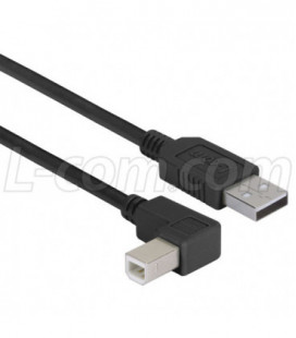 Right Angle USB Cable, Straight A Male / Right Angle B Male Black, 5.0m