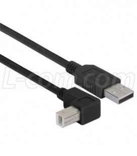 Right Angle USB Cable, Straight A Male / Up Angle B Male Black, 0.3m