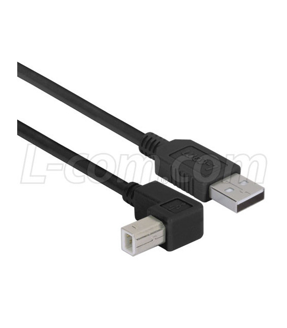 Right Angle USB Cable, Straight A Male / Up Angle B Male Black, 0.5m