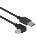 Right Angle USB Cable, Straight A Male / Left Angle B Male Black, 1.0m
