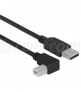 Right Angle USB Cable, Straight A Male / Left Angle B Male Black, 0.3m