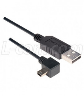 Right Angle USB cable, Straight A Male/ Right Angle Mini B5 Male, 0.3m