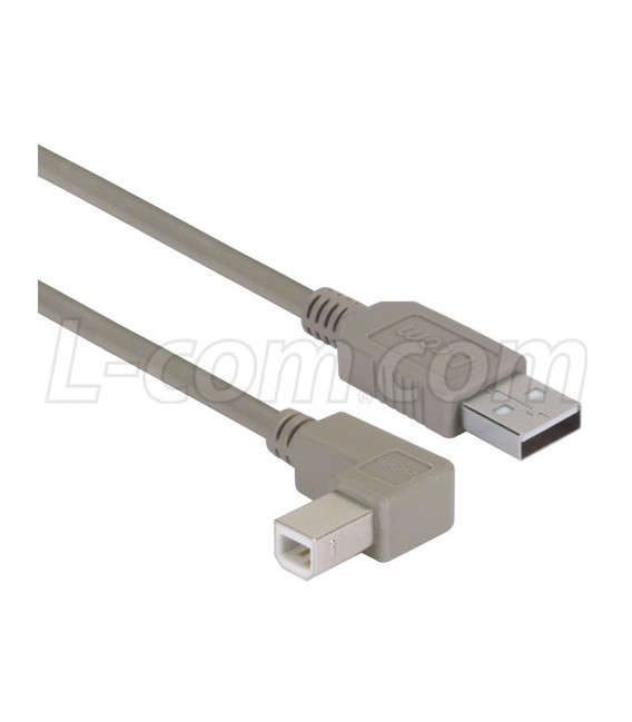 Right Angle USB Cable, Straight A Male / Right Angle B Male, 5.0m
