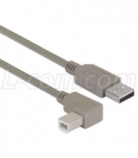 Right Angle USB Cable, Straight A Male / Right Angle B Male, 0.3m