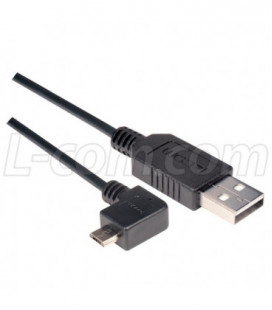 Right Angle USB cable, Straight A Male/ Left Angle Micro B Male, 5.0m