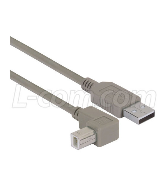Right Angle USB Cable, Straight A Male / Up Angle B Male, 0.75M