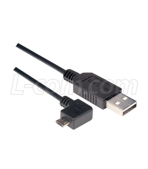 Angled USB cable, Straight A Male/ Angled Micro B Male, 0.75m