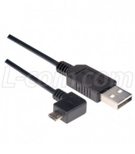 Right Angle USB cable, Straight A Male/ Right Angle Micro B Male, 0.5m