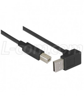 Right Angle USB cable, Up Angle A Male/ Straight B Male Black, 0.3m