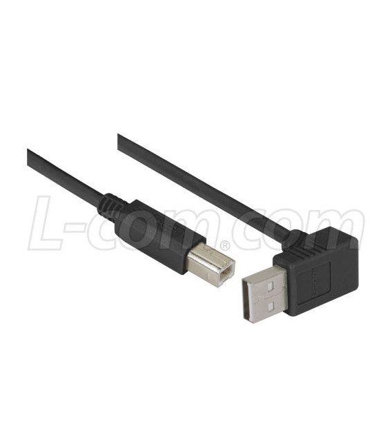 Right Angle USB cable, Up Angle A Male/ Straight B Male Black, 1.0m