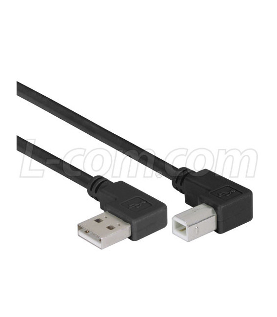 Right Angle USB Cable, Right Angle A Male/Left Angle B Male Black, 0.5m