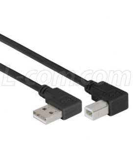 Right Angle USB Cable, Right Angle A Male/Left Angle B Male Black, 0.3m