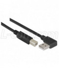 Right Angle USB Cable, Right Angle A Male/Straight B Male Black, 5.0m