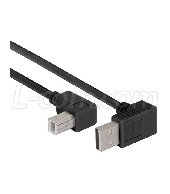 Right Angle USB cable, Up Angle A Male/ Up Angle B Male Black, 0.3m