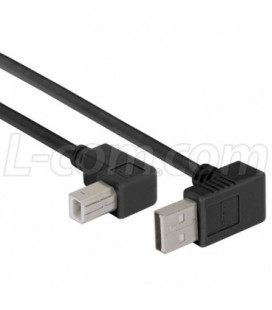 Right Angle USB cable, Up Angle A Male/ Up Angle B Male Black, 0.5m