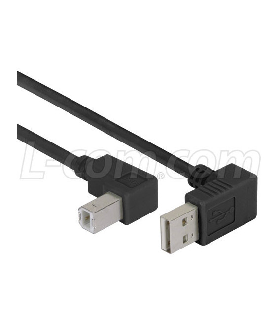Right Angle USB Cable, Down Angle A Male/ Down Angle B Male Black, 3.0m