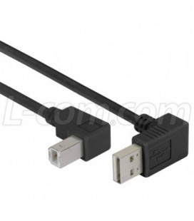 Right Angle USB Cable, Down Angle A Male/ Down Angle B Male Black, 3.0m