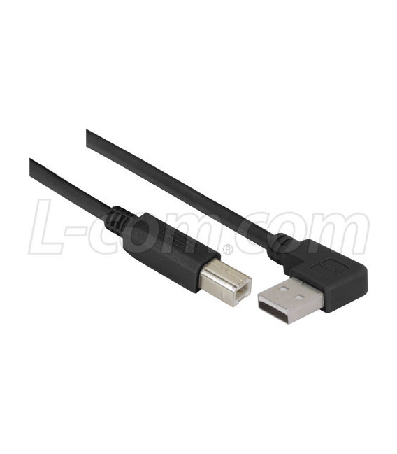 Right Angle USB Cable, Left Angle A Male/Straight B Male Black, 0.3m