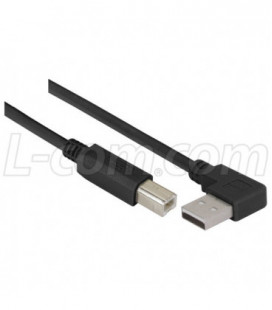 Right Angle USB Cable, Left Angle A Male/Straight B Male Black, 0.3m