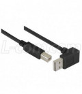 Right Angle USB Cable, Down Angle A Male/ Straight B Male Black, 1.0m