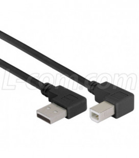 Right Angle USB Cable, Left Angle A Male/Right Angle B Male Black, 2.0m