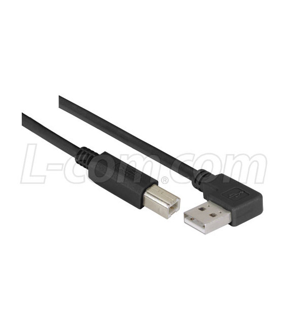 Right Angle USB Cable, Right Angle A Male/Straight B Male Black, 1.0m
