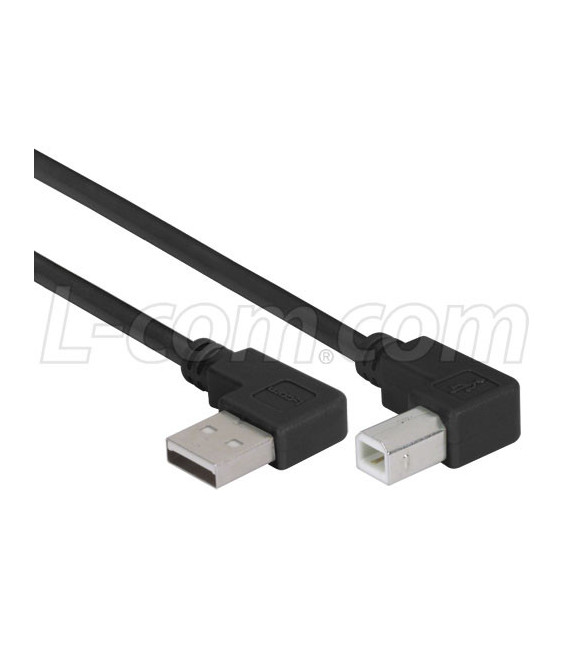 Right Angle USB Cable, Left Angle A Male/Left Angle B Male Black, 0.5m
