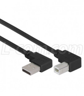 Right Angle USB Cable, Left Angle A Male/Left Angle B Male Black, 0.5m