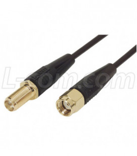RG174 Coaxial Cable Reverse Polarized SMA Plug to Jack 15.0 ft