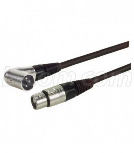 XLR Pro Audio Cable Assembly, XLR Male Right Angle - XLR Female. 3.0 ft