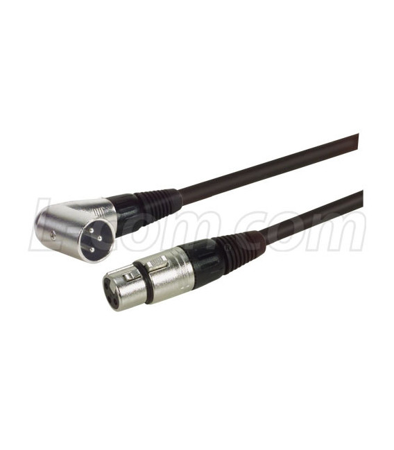 XLR Pro Audio Cable Assembly, XLR Male Right Angle - XLR Female. 25.0 ft