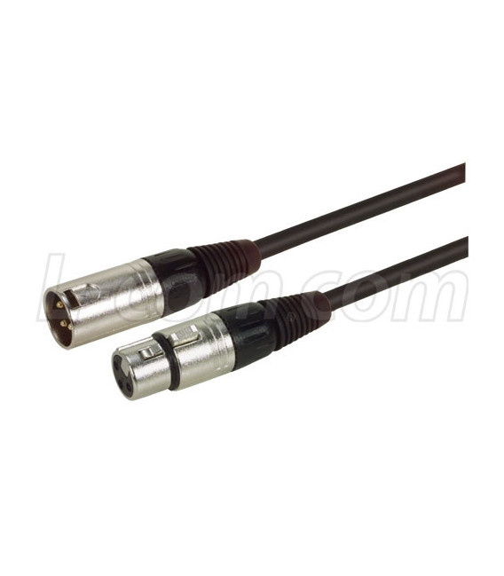 XLR Pro Audio Cable Assembly, XLR Male - XLR Female. 25.0 ft