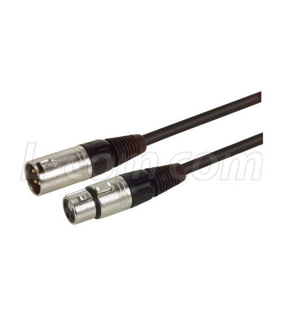 XLR Pro Audio Cable Assembly, XLR Male - XLR Female. 6.0 ft