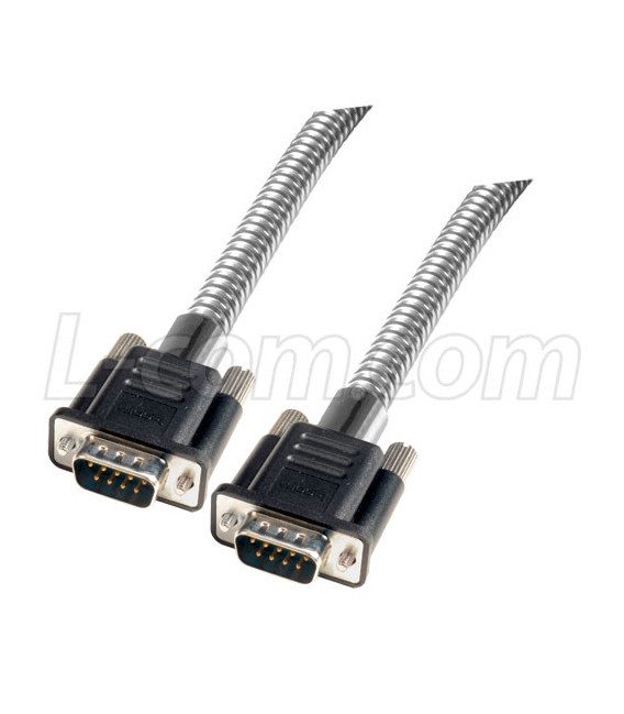 Metal Armored DB9 Cable, Male/Male, 25 ft