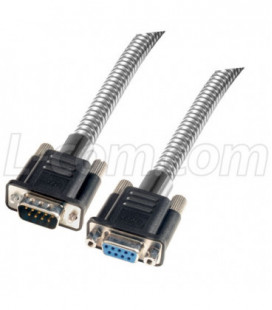 Metal Armored DB9 Cable, Male/Female, 50 ft