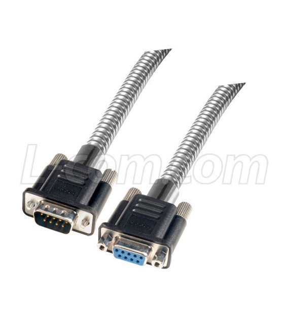 Metal Armored DB9 Cable, Male/Female, 5 ft