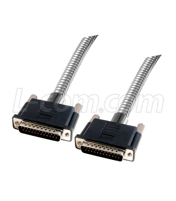 Metal Armored DB25 Cable, Male/Male, 50 ft