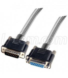 Metal Armored DB15 Cable, Male/Female, 15 ft