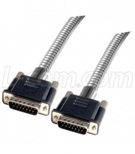 Metal Armored DB15 Cable, Male/Male, 50 ft