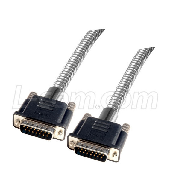 Metal Armored DB15 Cable, Male/Male, 2.5 feet