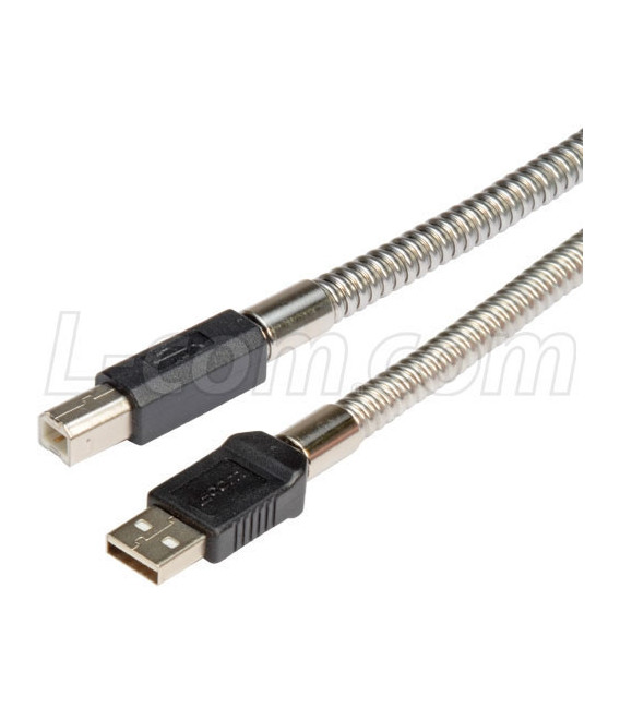 Metal Armored USB Cable, Type A Male/ Type B Male, 0.5M