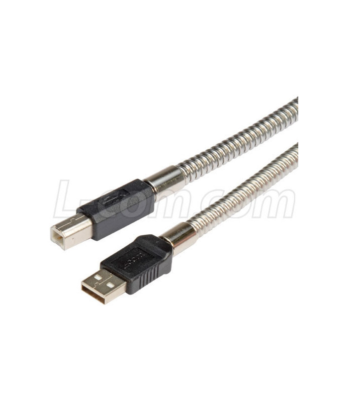 limpiar Destilar Distante L-COM Metal Armored USB Cable, Type A Male/ Type B Male, 3.0M CSMUAB-MT-3M