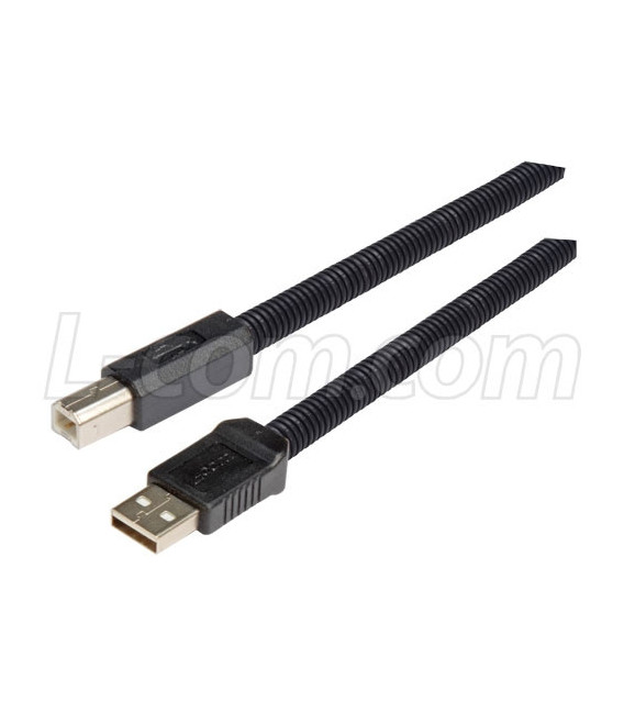 Plastic Armored USB Cable, Type A Male/ Type B Male, 0.5M