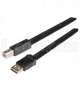 Plastic Armored USB Cable, Type A Male/ Type B Male, 0.5M