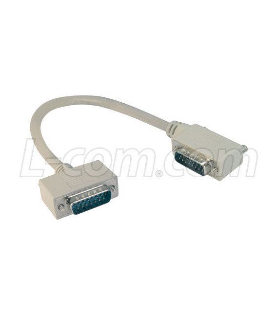 Deluxe Molded D-Sub Cable, DB15 Male / Right Angle Exit 1 Male, 10.0