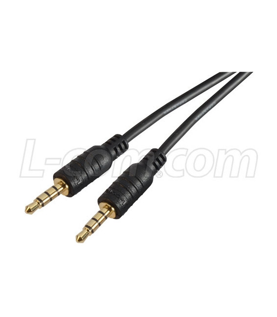 Stereo 4 Circuit TRRS ThinLine Audio Cable, Male / Male, 3.0 ft