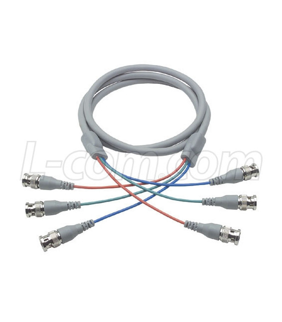 Deluxe RGB Multi-Coaxial Cable, 3 BNC Male / Male, 5.0 ft