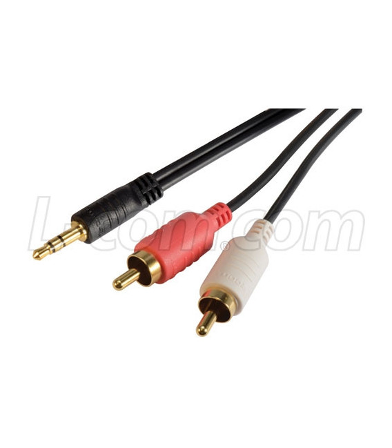 One 3.5mm Male (Stereo) to Two RCA Male Y cable, 1.0 ft