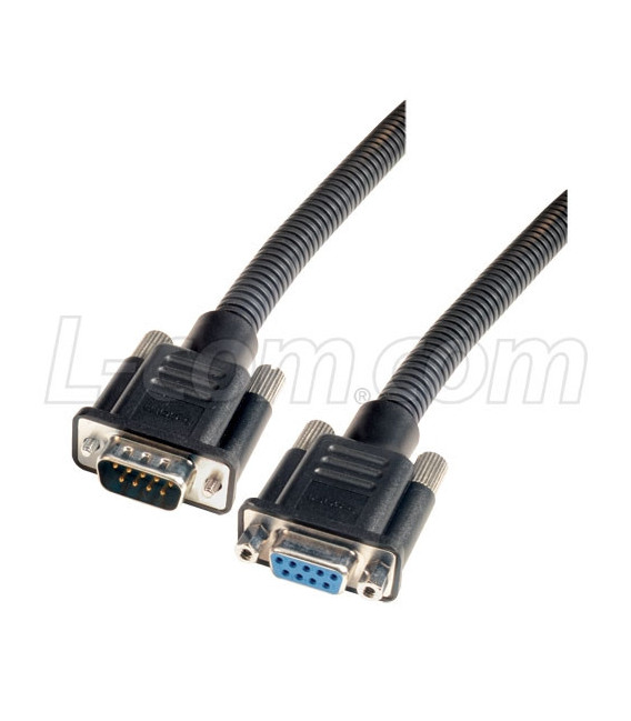Plastic Armored DB9 Cable, Male/Female, 2.5 feet