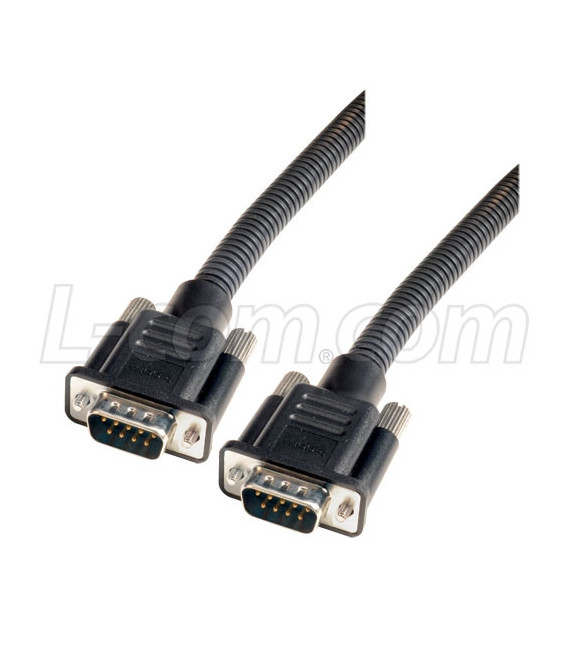 Plastic Armored DB9 Cable, Male/Male, 10 ft